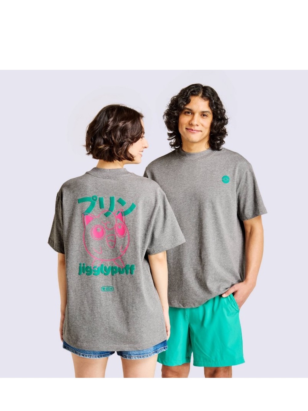 NWT Jigglypuff Graphic Tee in Heather Gray with Pink & Teal Print
